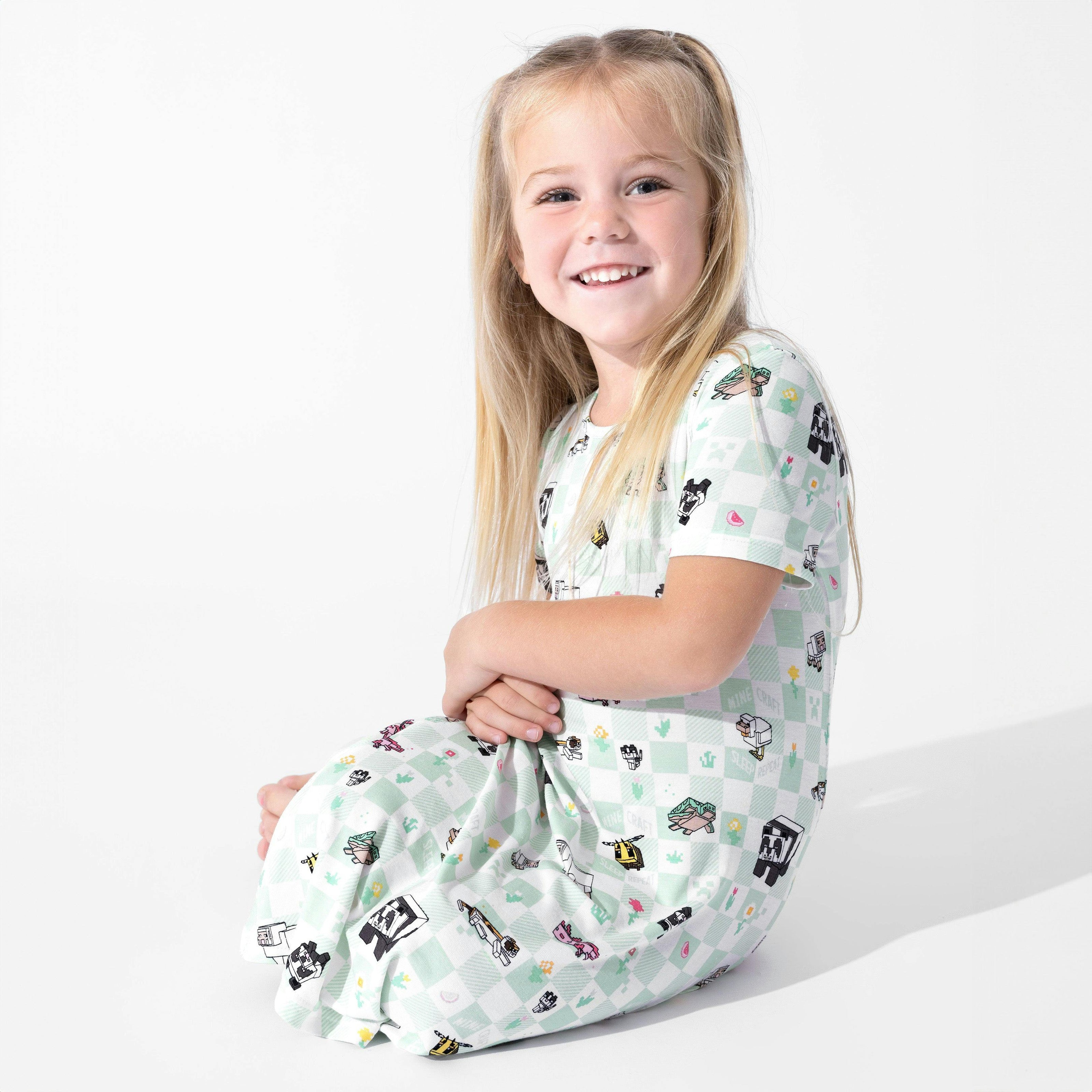 Minecraft: Sleep Repeat Bamboo Girls' Short Sleeve Dress