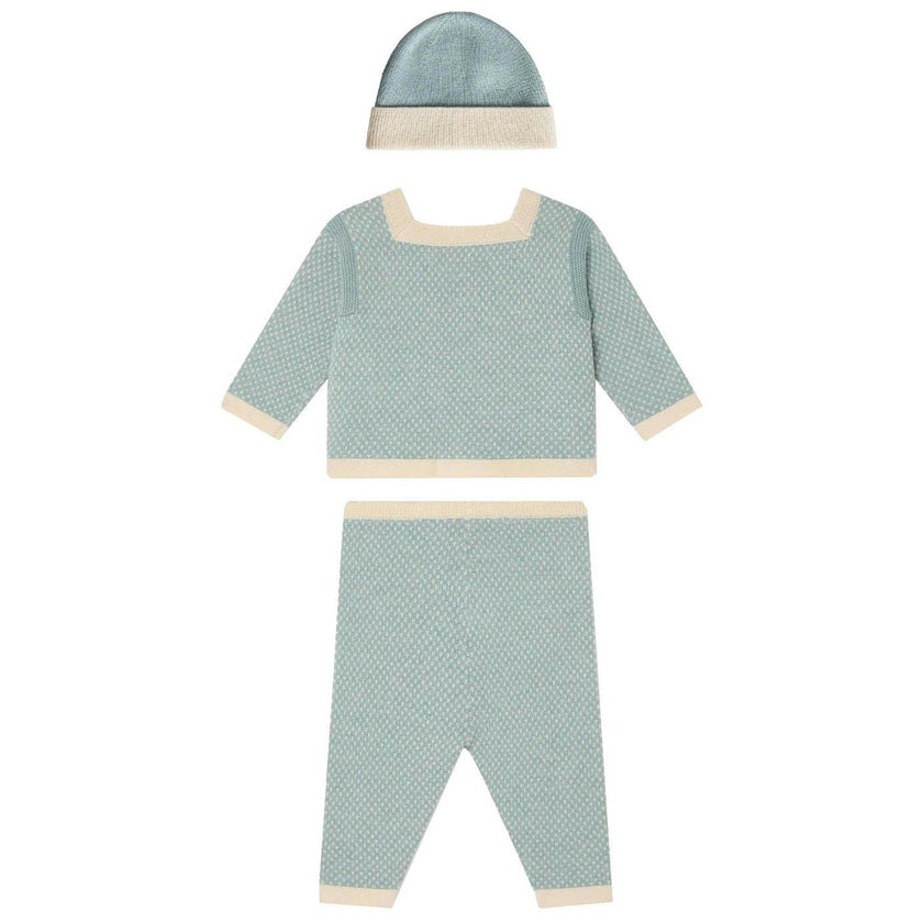 BONPOINT Joe Knit Baby Set With Beanie - Bleu