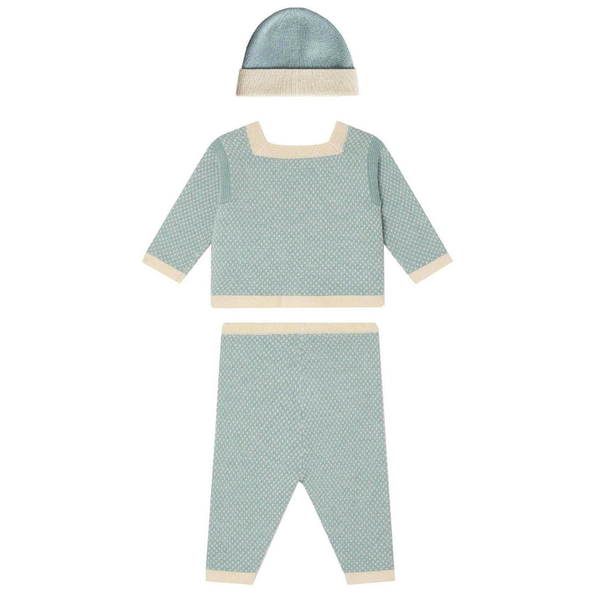 BONPOINT Joe Knit Baby Set With Beanie - Bleu