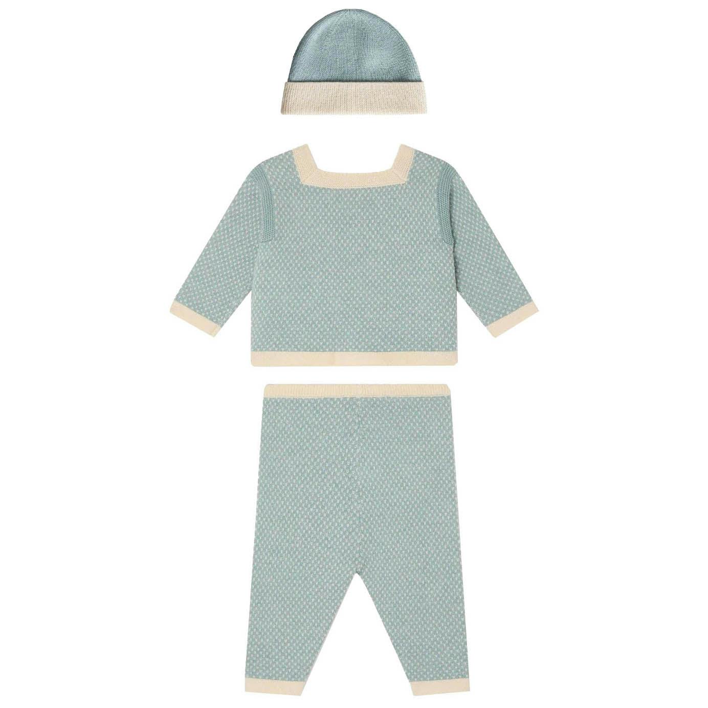 BONPOINT Joe Knit Baby Set With Beanie - Bleu