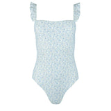 women's slate floral low back ruffle one piece