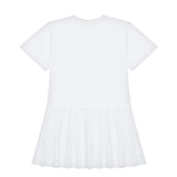 White Logo Print Short Sleeves Flared Skirt