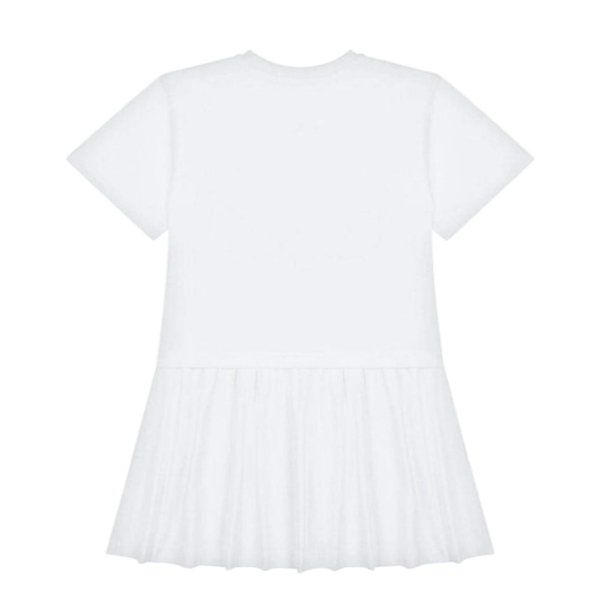 White Logo Print Short Sleeves Flared Skirt