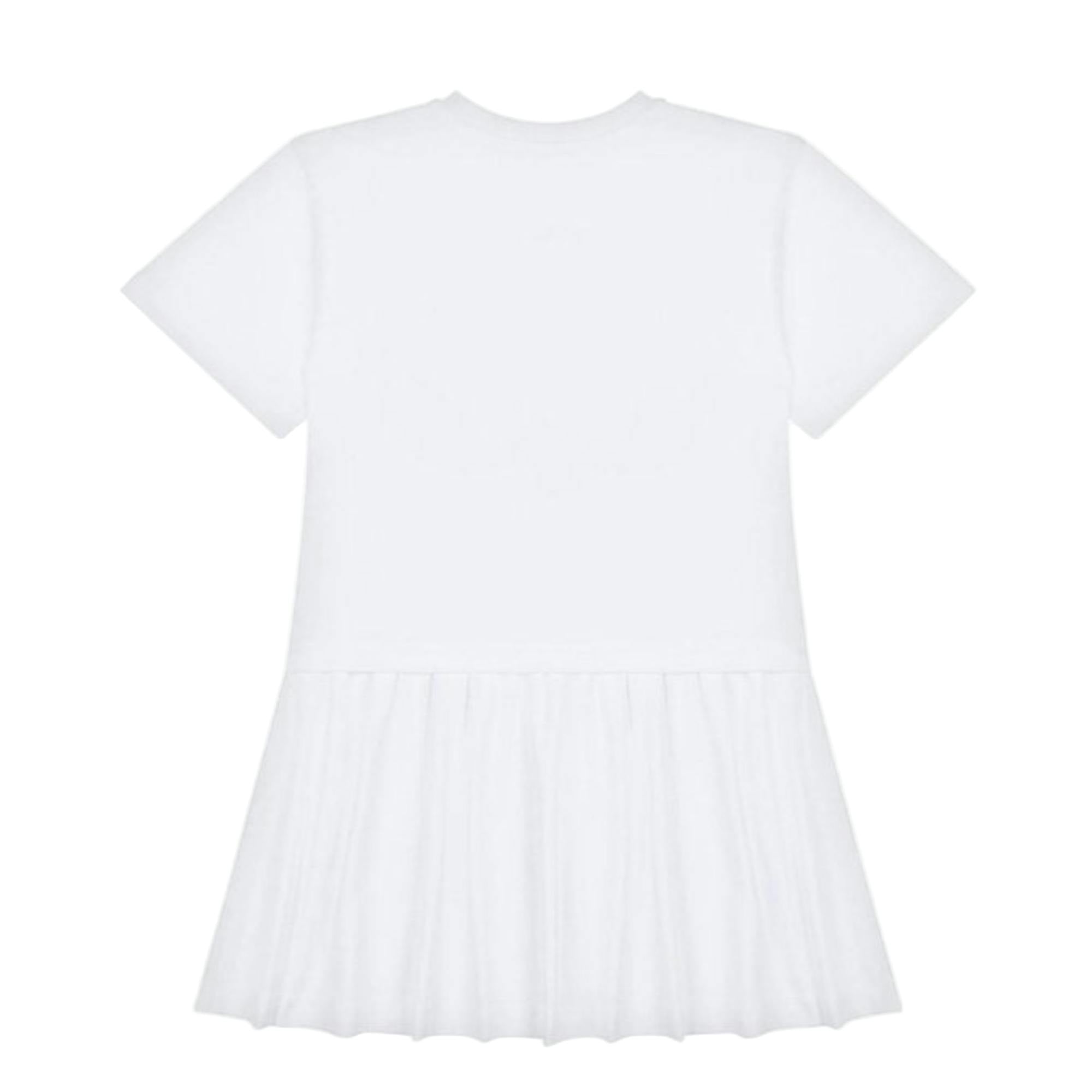 White Logo Print Short Sleeves Flared Skirt