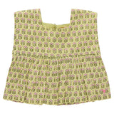 Girls Kamari Top - Green Prairie Block Print
