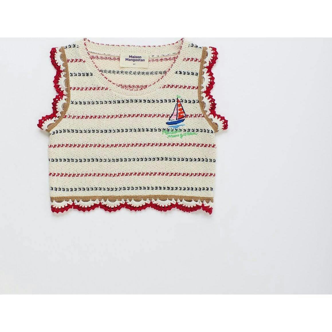 BARCOS KNIT TOP OFF WHITE / RED