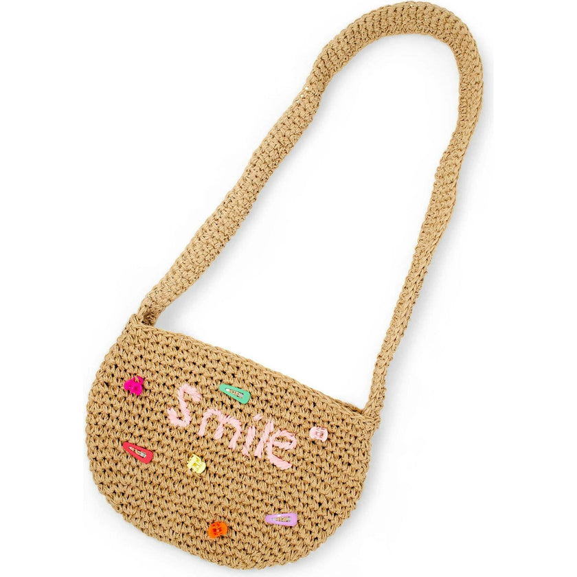 Girls Wicker Crossbody Message Charm Tote