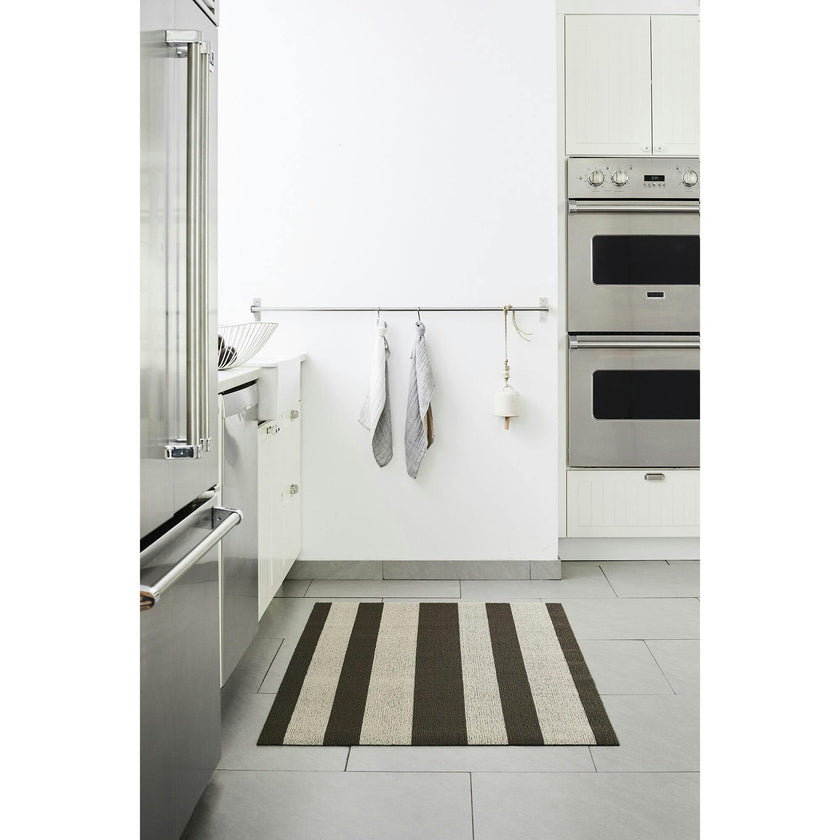 Bold Stripe Shag Floor Mat, Grey