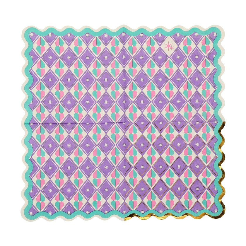 Packed Party Circus Soiree Luncheon Napkins 20ct - Gold Foil Pastel Diamond Pattern 3-Ply Scalloped Edge Napkins for Circus Birthday Parties
