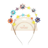 Packed Party Confetti Star Novelty Headband - Two-Tier Gold Metal Headband with Shakeable Confetti-Filled Vinyl Stars and Gold Glitter Accents, One Size
