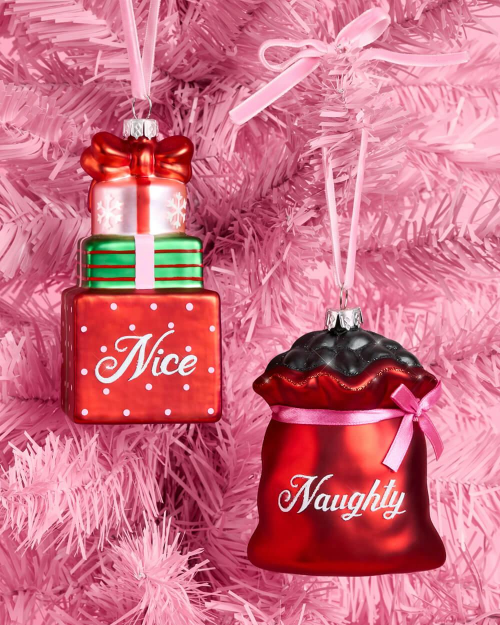 Naughty + Nice Ornament Set - glass ornament duo