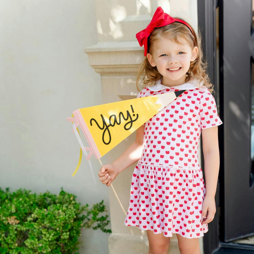 Libby Girls' Dress - Schoolhouse Apples Pink