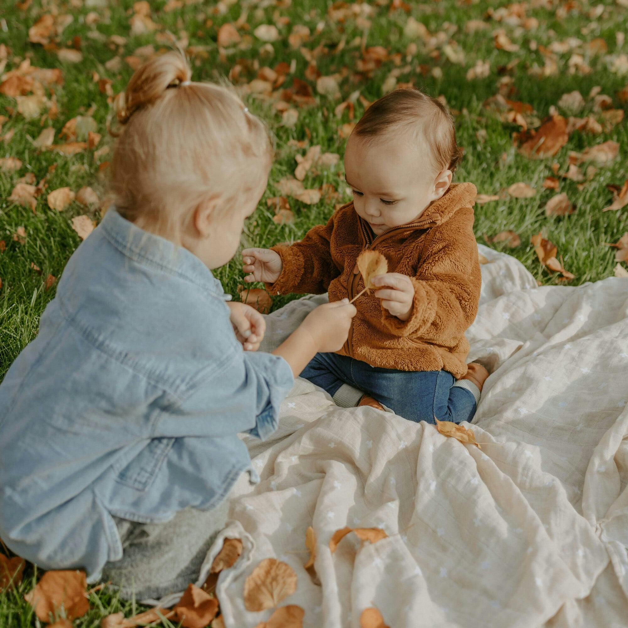 Cotton Muslin Baby Quilt - Taupe Cross
