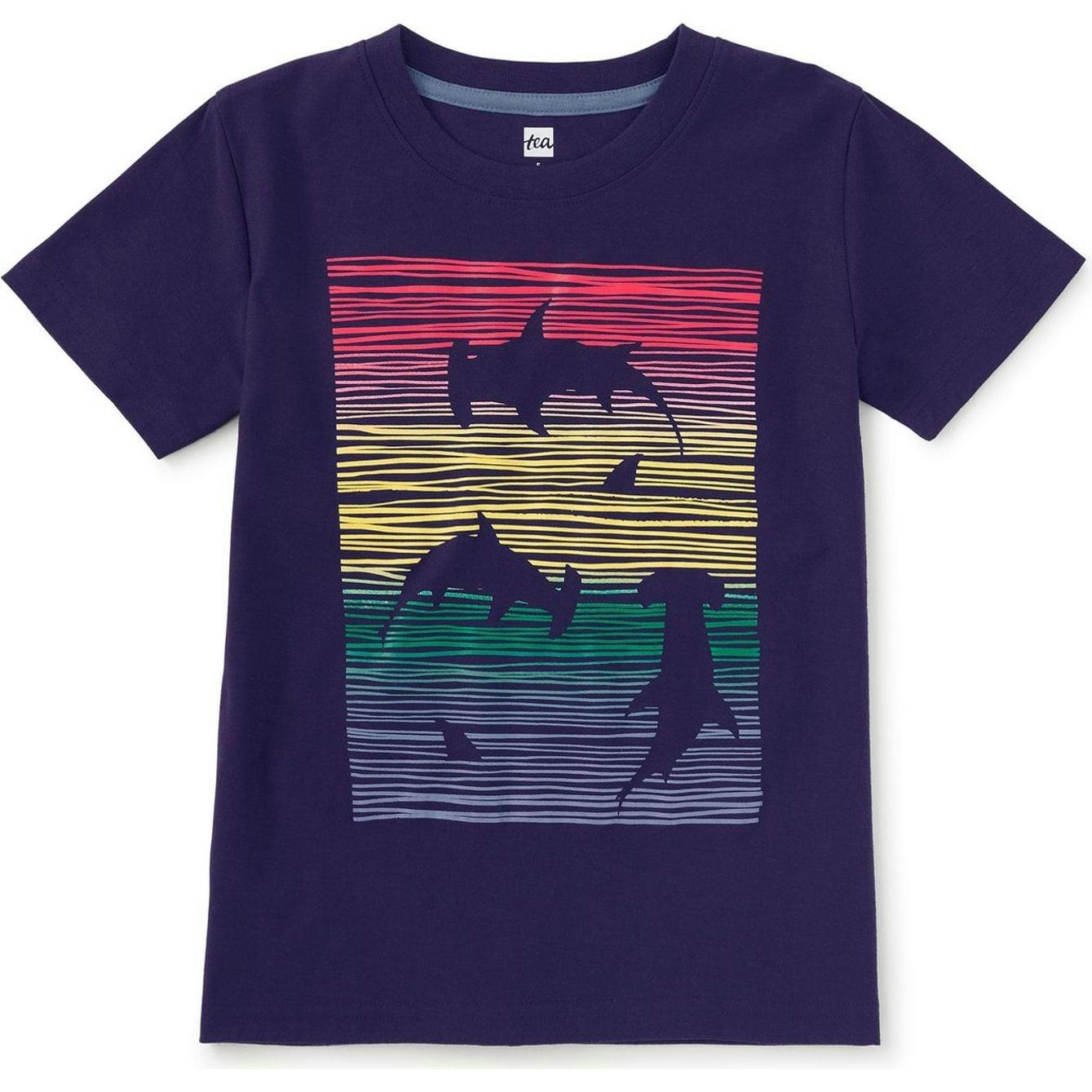 Rainbow & Sharks Graphic Tee, Black