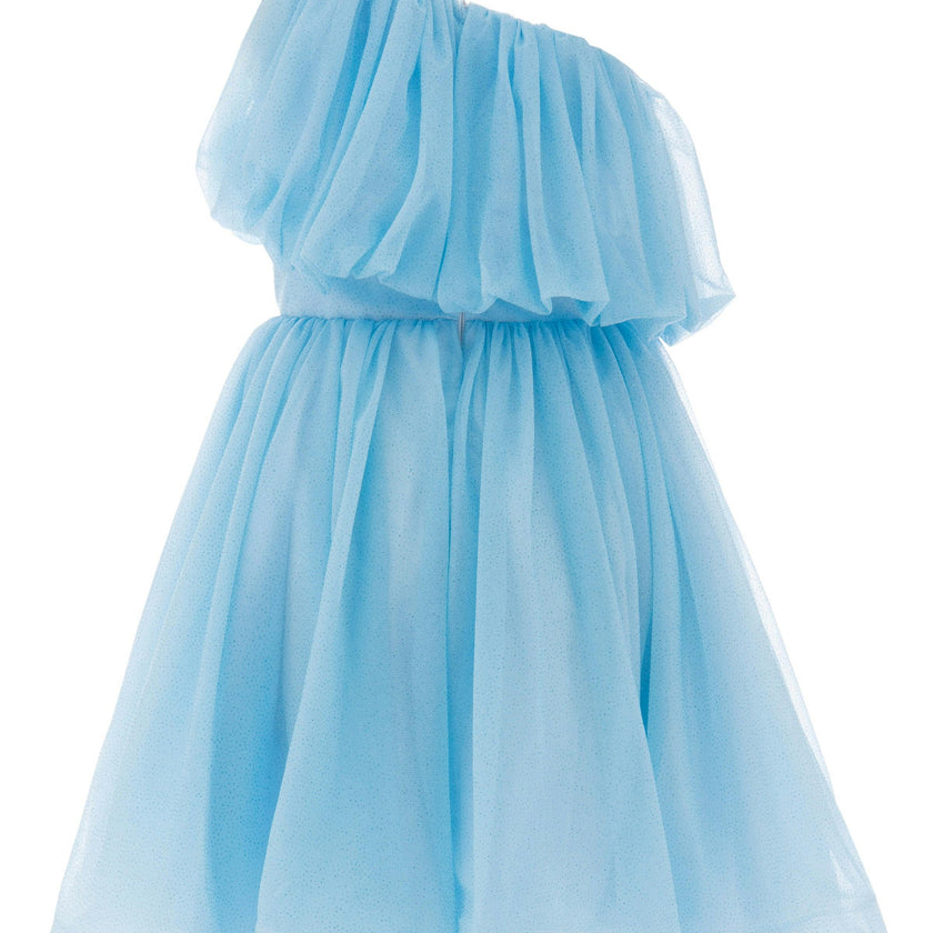 Blue Izorah Off Shoulder Glitter Dress