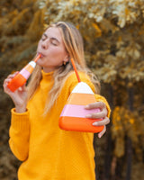 Packed Party Candy Corn Halloween Drink Sippers Set of 2 - 14 oz BPA-Free Novelty Halloween Cups with Straws and Leak-Proof Lids