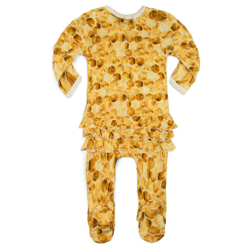 Honeycomb Bamboo Ruffle Zipper Footed Romper