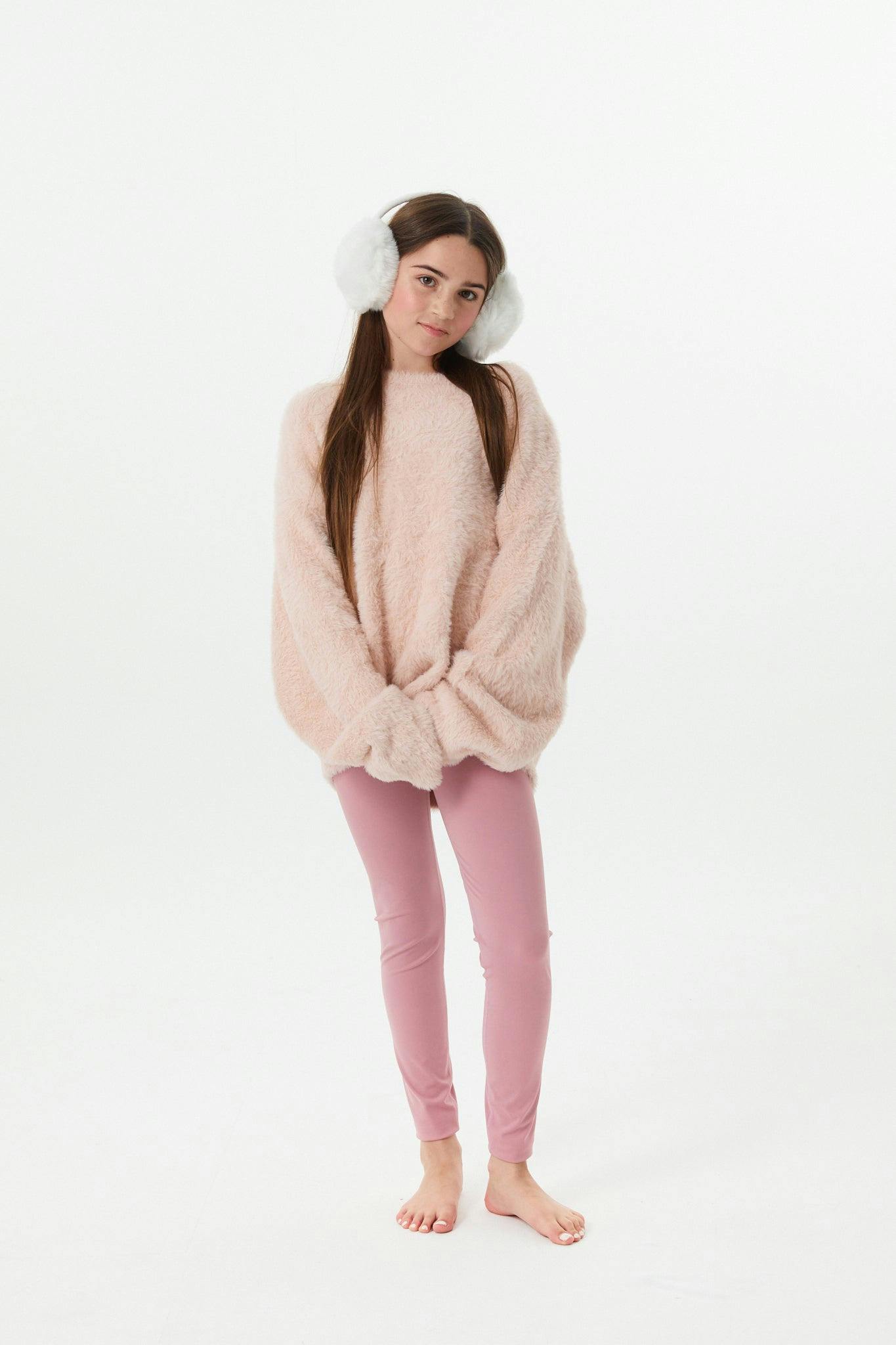 Maya Light Pink Fluffy Drop Shoulder Sweater