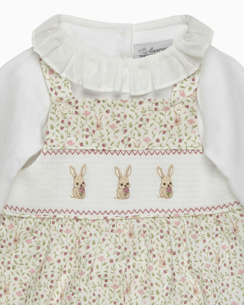 Baby Smocked Overalls Set in Bunny