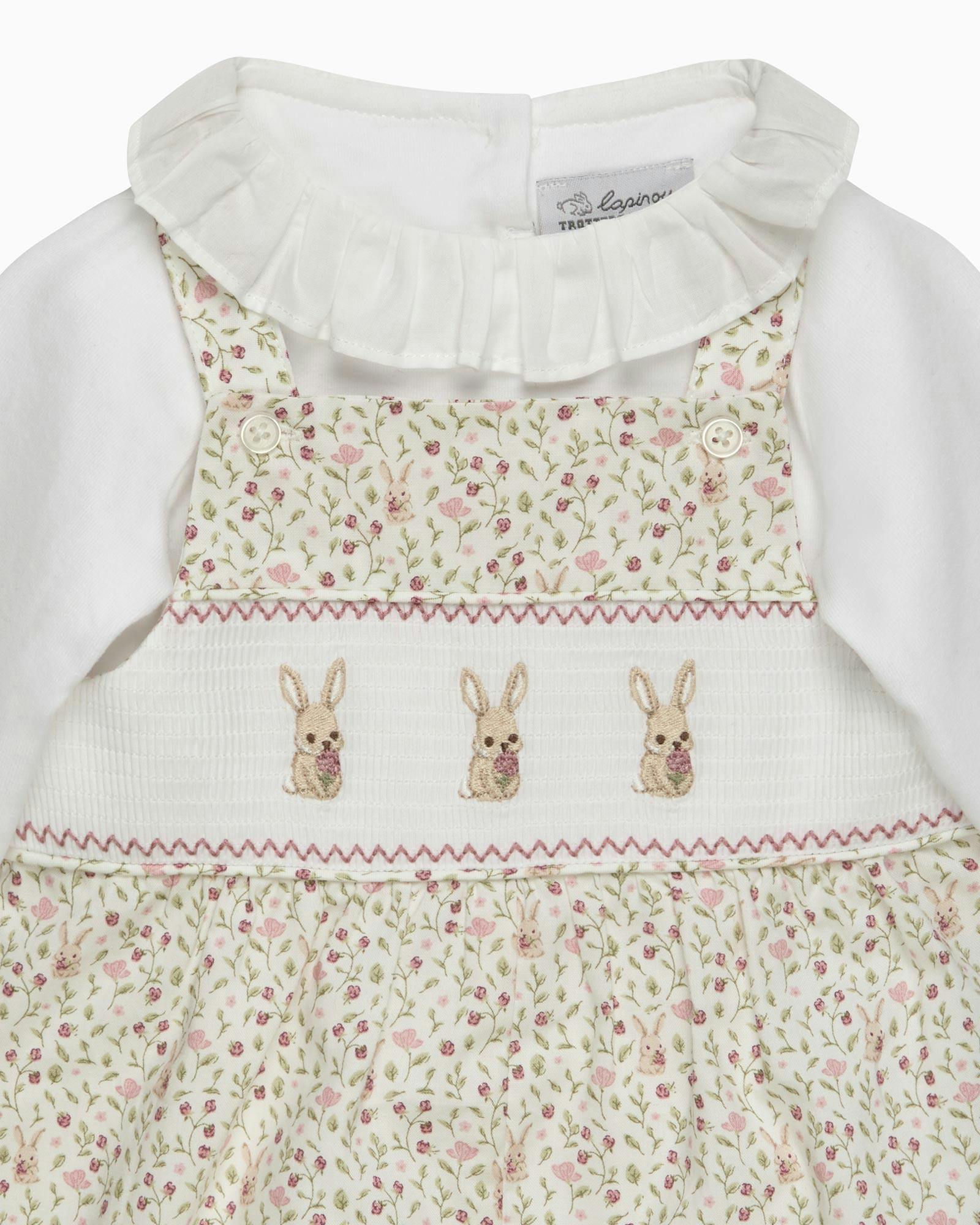 Baby Smocked Overalls Set in Bunny