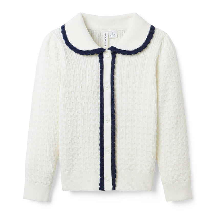 The Scalloped Cable Knit Cardigan, white
