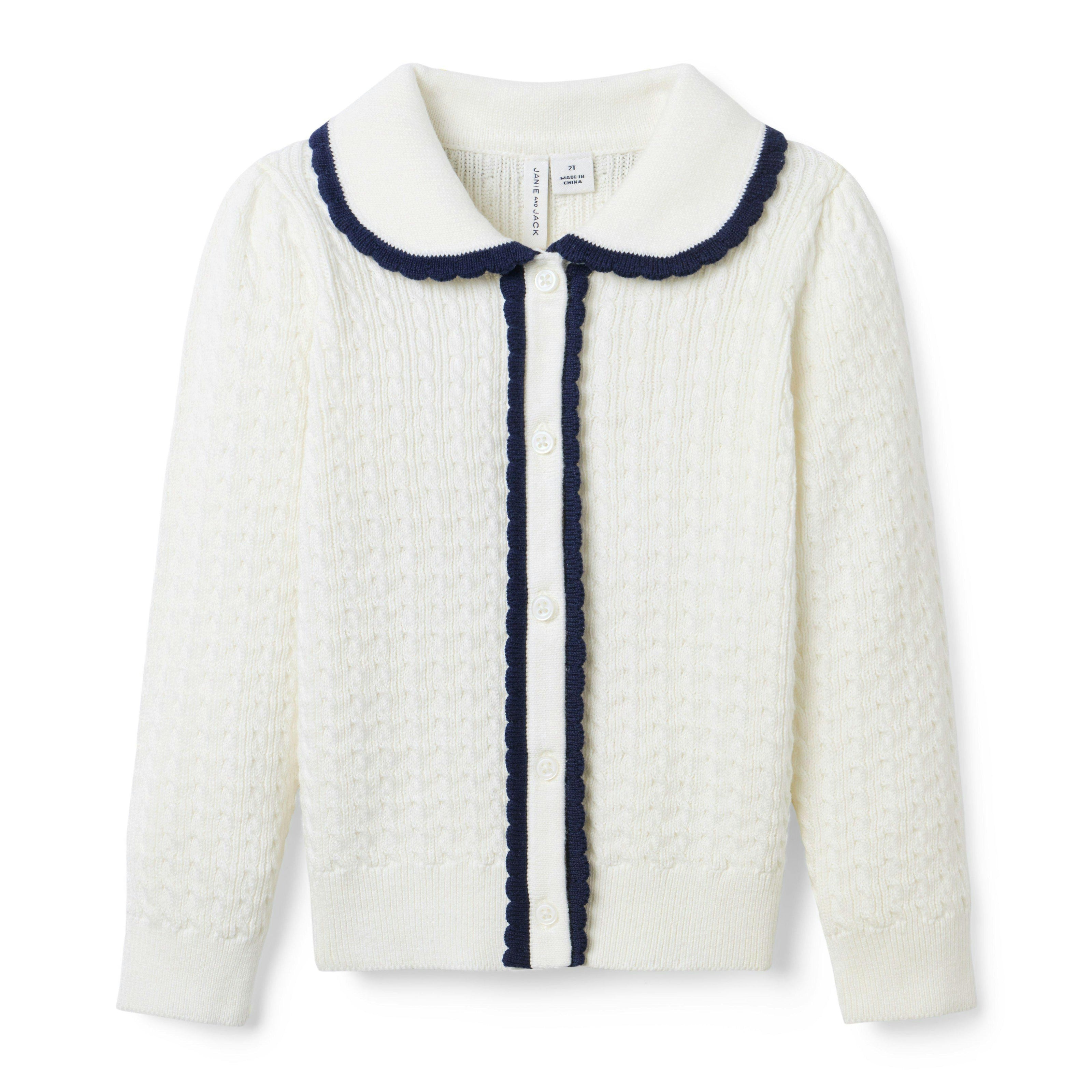 The Scalloped Cable Knit Cardigan, white