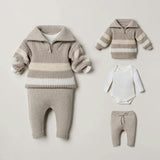 3-Piece Half-Zip Knit Sweater, Bodysuit & Pant Set