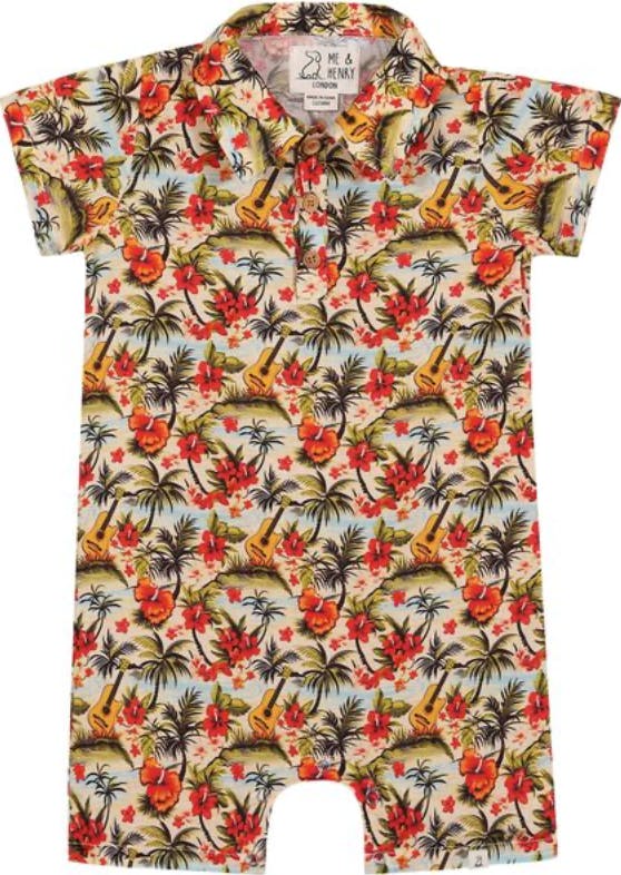 MOLOKAI HAWAIIAN MUSIC PRINTED WOVEN ROMPER