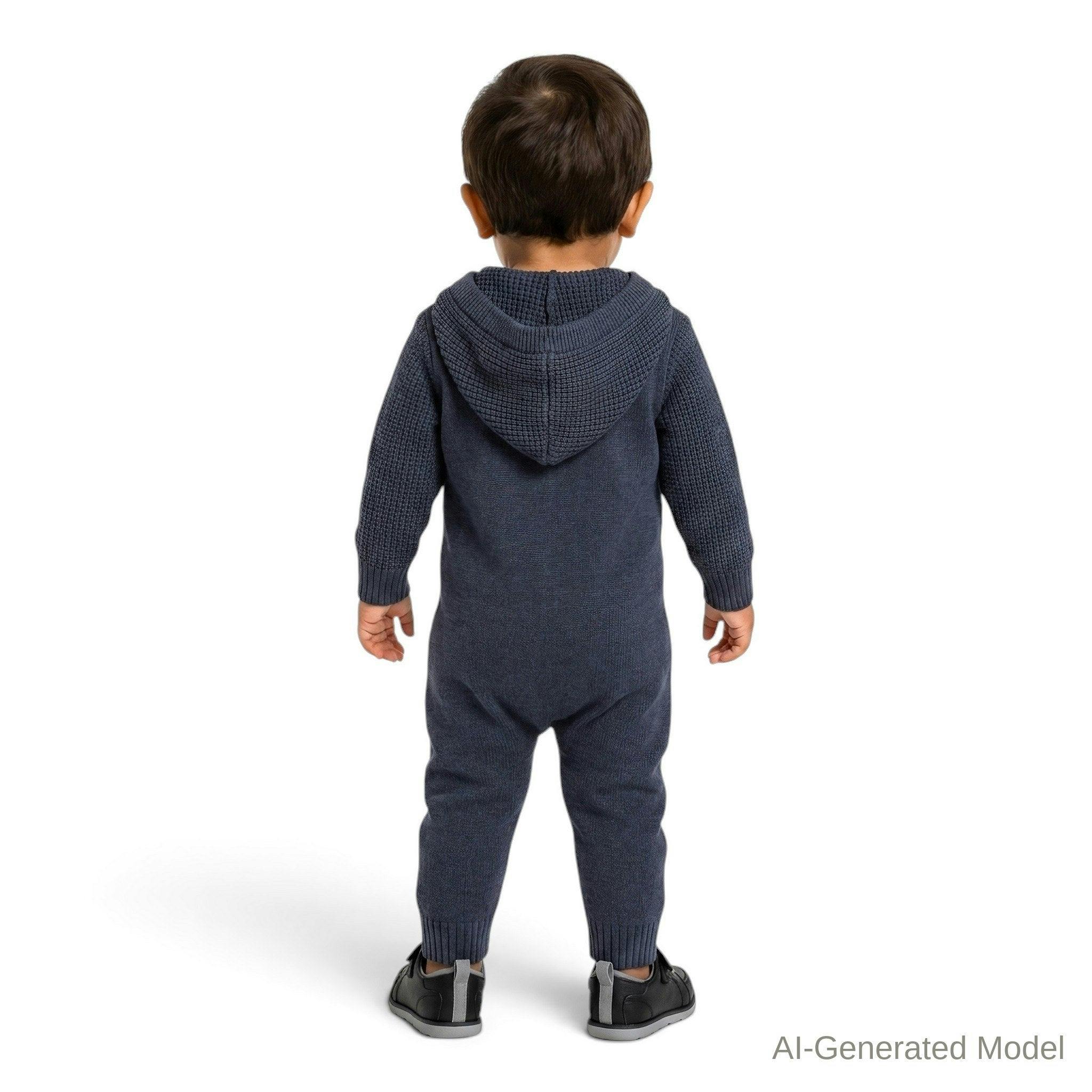 Infant Boys Hooded Sweater Romper | Navy