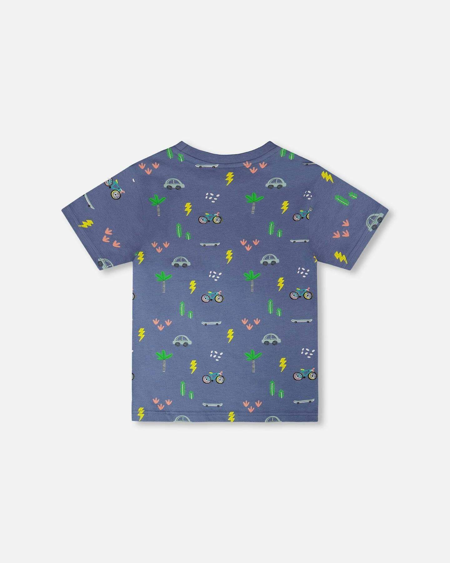 Organic Cotton Jersey T-Shirt Blue Bicycle Print