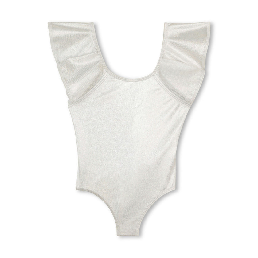Lame Silver Swimsuit with Ruffle Sleeve