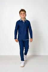 navy retro warm-up jogger