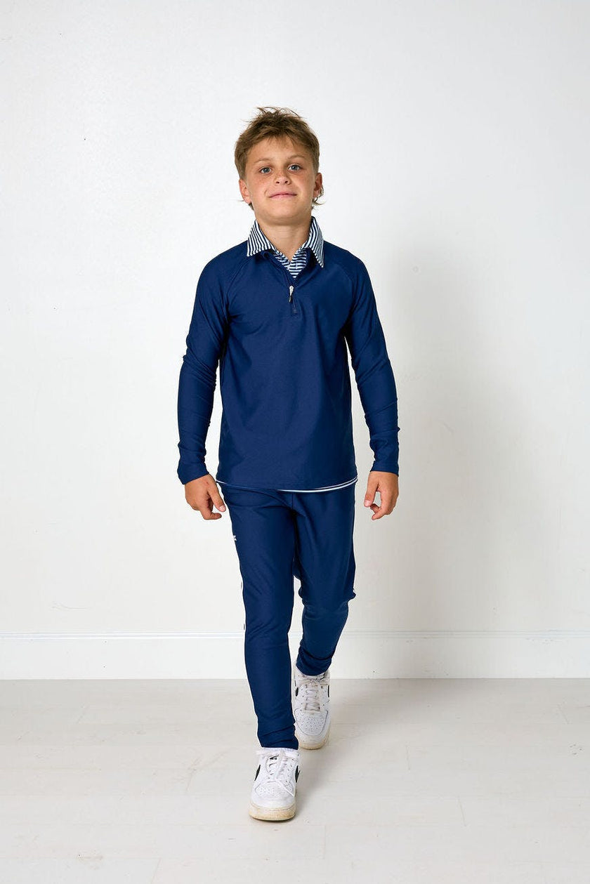 navy retro warm-up jogger