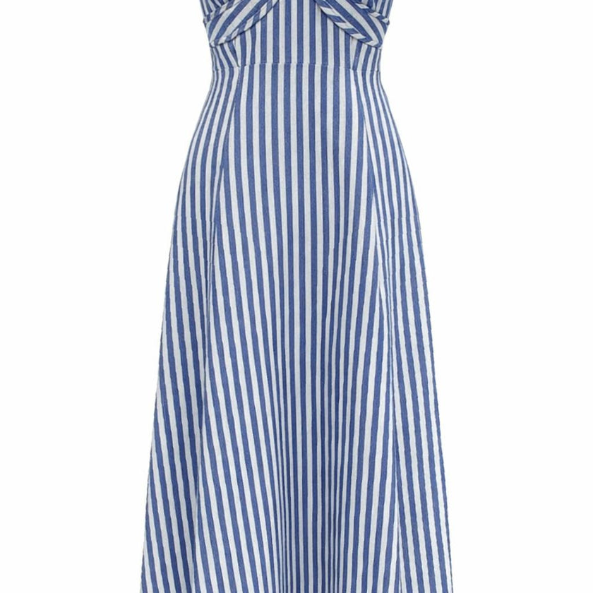 Hayden Coastal Blue Stripe Strapless Midi Dress
