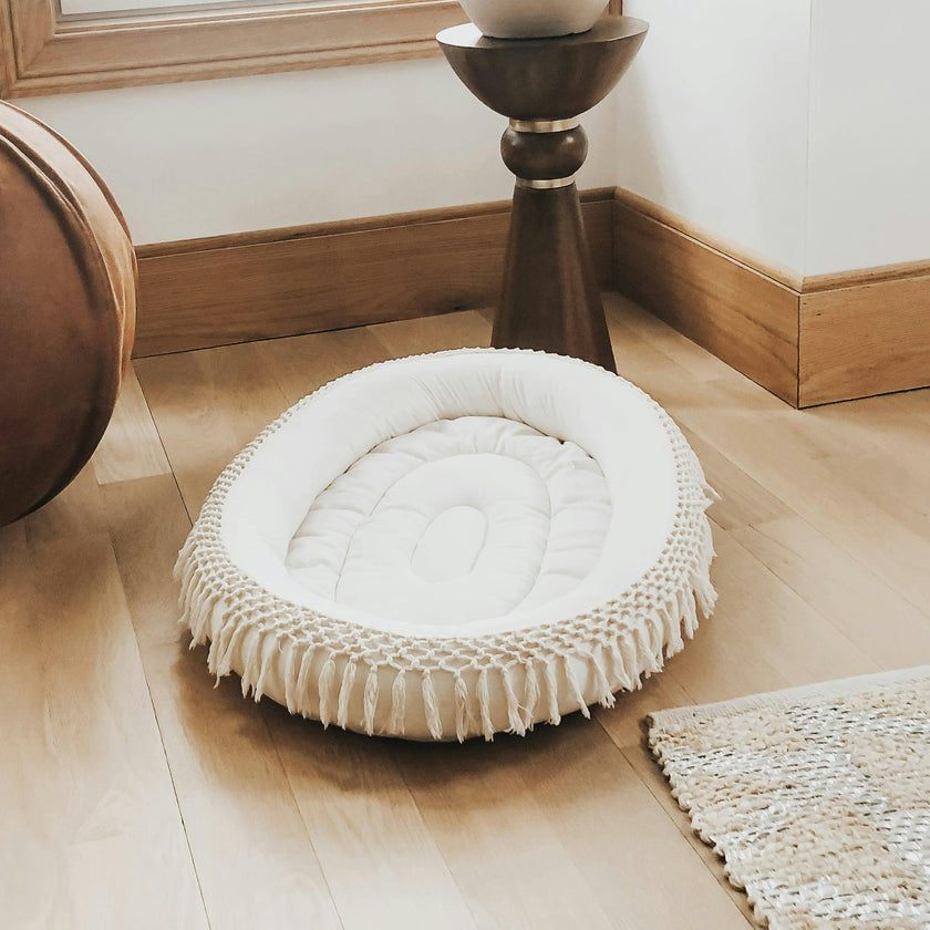 Macrame Oval Play Mat & Love Mom Bodysuit Bundle