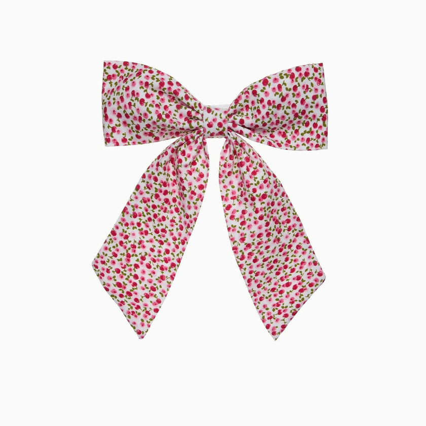 Extra Large Bow Hair Bow Pony in Red Cherry Floral