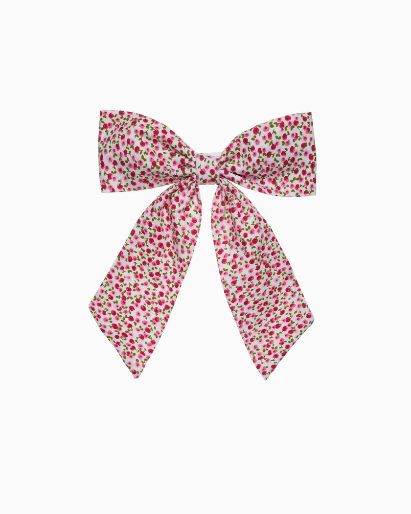Extra Large Bow Hair Bow Pony in Red Cherry Floral