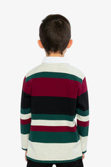 Polo Top Blue Striped Red, Green And Grey