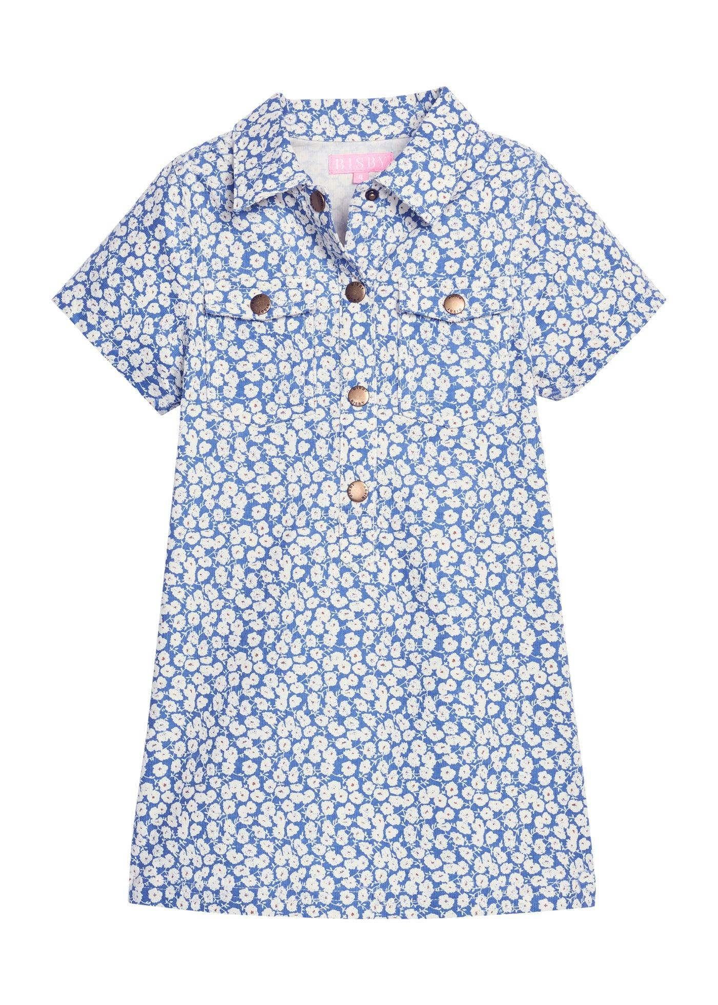 Safari Popover Dress - French Blue Floral Corduroy