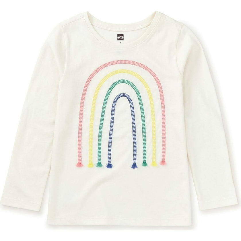 Rainbow Embroidered Crew Neck Long Sleeve T-Shirt, White