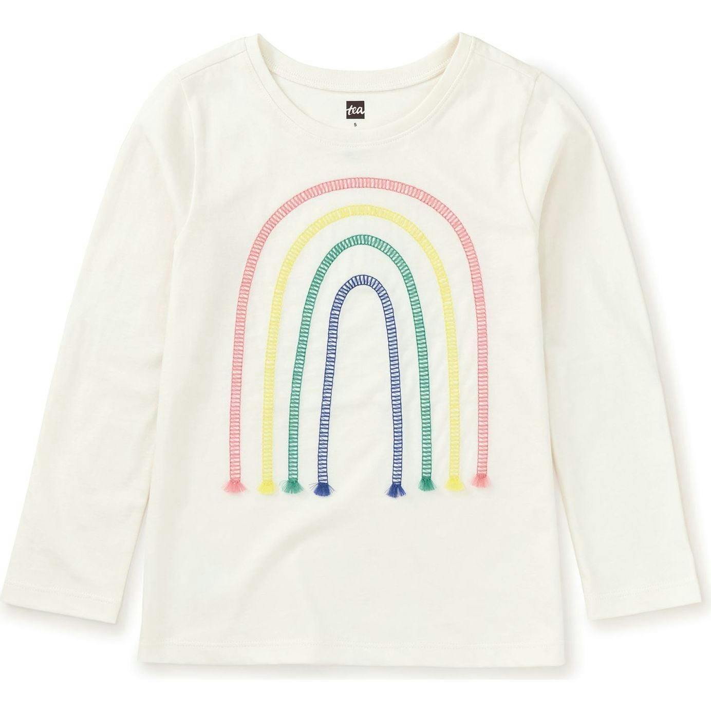 Rainbow Embroidered Crew Neck Long Sleeve T-Shirt, White