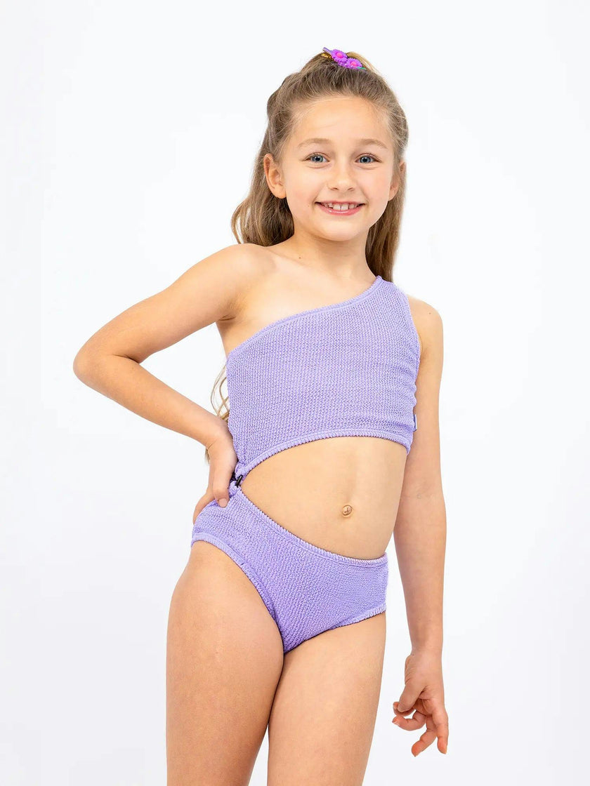 Dina Crinkle Side Cutout One Piece Swimsuit - Amethyst