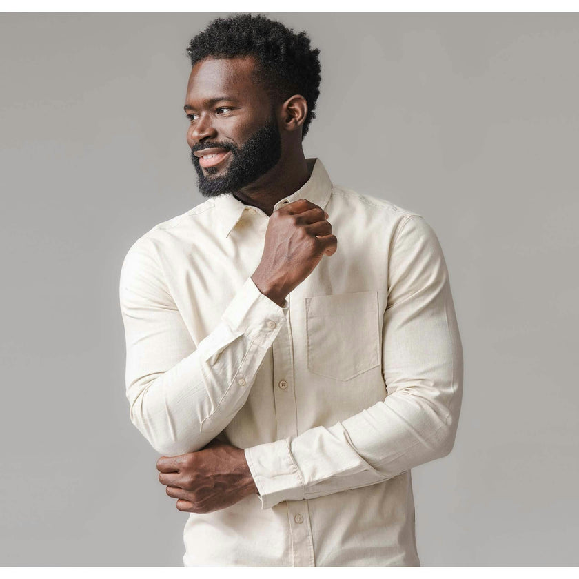 Long Sleeve Solid Linen Shirt, Brown