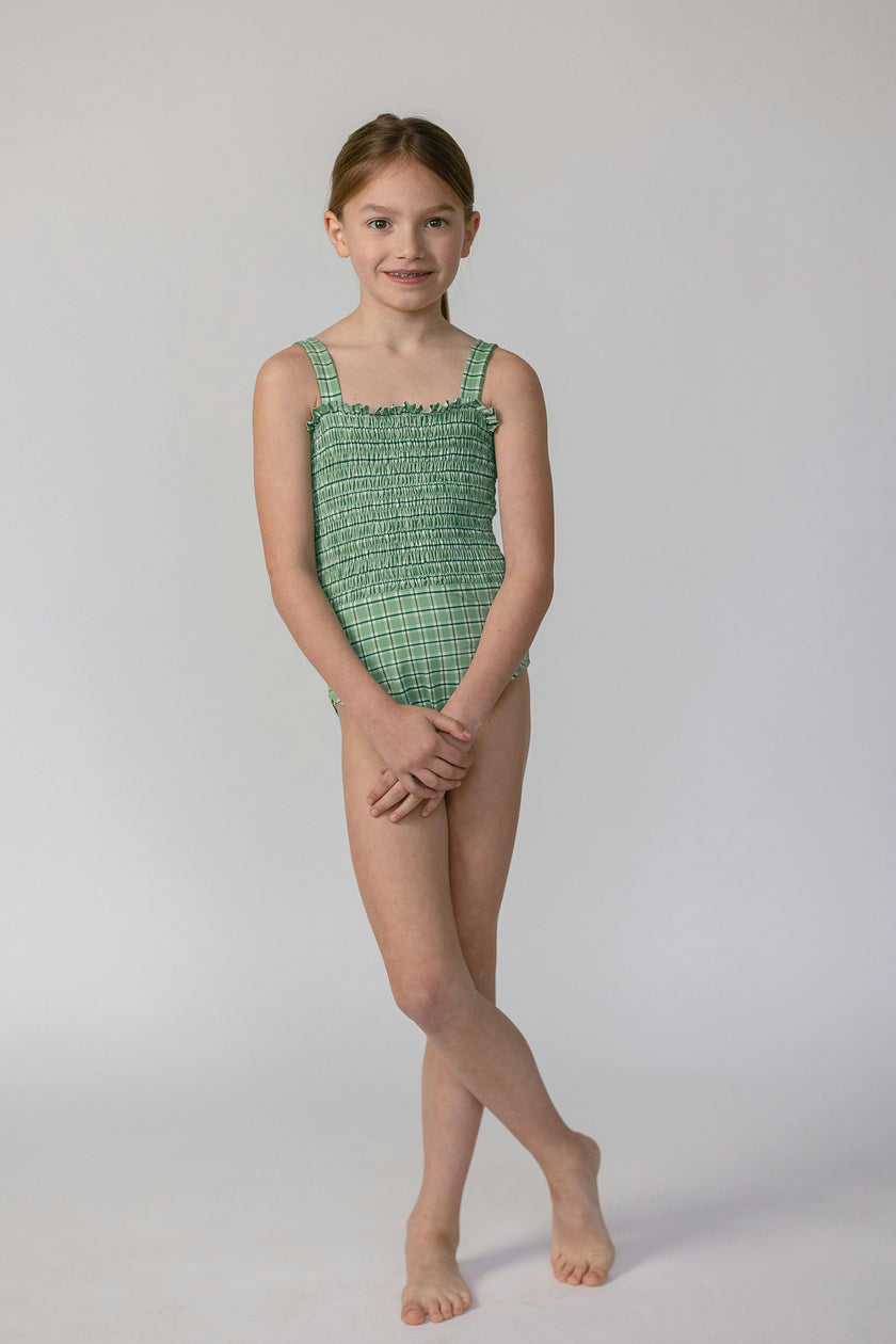 Tessa Smocked One Piece in Apple Check