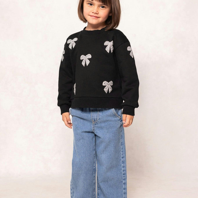 Mini Micah Crew Neck Sweatshirt in Black & Bows