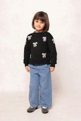 Mini Micah Crew Neck Sweatshirt in Black & Bows