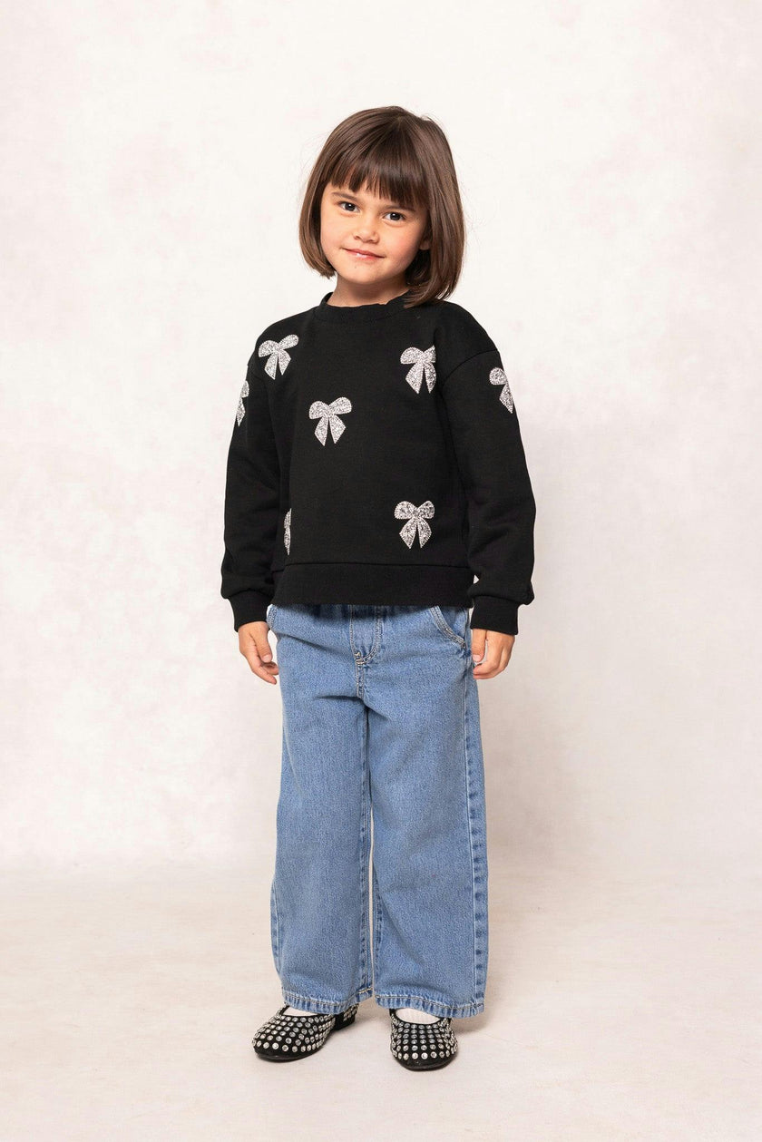 Mini Micah Crew Neck Sweatshirt in Black & Bows