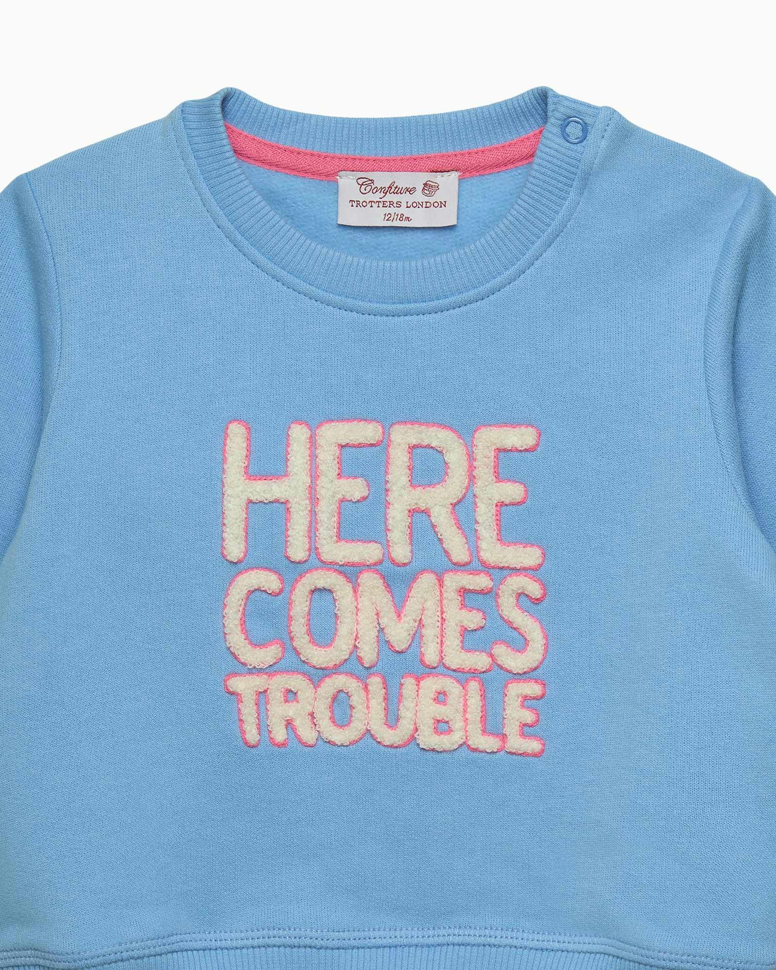 Baby Here Comes Trouble Sweatshirt in Blue/Pink