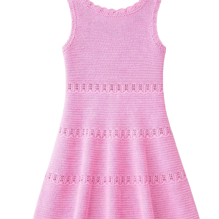 Cali Crochet Flare Summer Beach Dress - Pink