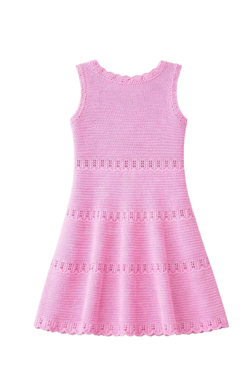 Cali Crochet Flare Summer Beach Dress - Pink